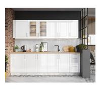Cuisine complète Nela 8 éléments couleur blanc brillant - Longueur 260 cm
