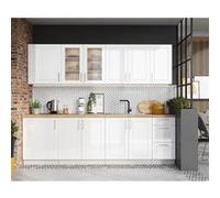Cuisine complete Nela 8 elements couleur blanc brillant - Longueur 260 cm -PEGANE- blanc brillant G