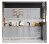 Cuisine complete Nela 8 elements couleur gris mat - Longueur 260 cm -PEGANE- gris mat G