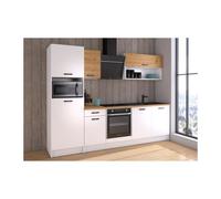 Cuisine complete PREGO - L 263 cm - Décor Blanc et Chene - Plan de travail 203 cm inclus