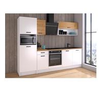 Cuisine complète PREGO - L 263 cm - Décor Blanc et Chêne - Plan de travail 203 cm inclus