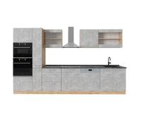 Vicco Cuisine complète R-Line, Béton/Force d'or Chêne, 350cm, PT Anthracite