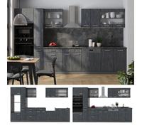 Cuisine complète R-Line, 350cm, PT Chêne, Béton noir/Anthracite, Vicco
