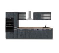 Cuisine complète R-Line, 350cm, PT Chêne, Béton noir/Anthracite, Vicco 49346