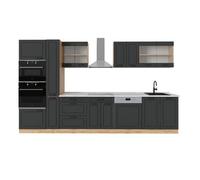 Vicco Cuisine complète R-Line, Anthracite Campagne/Chêne doré, 350cm, PT Marbre