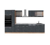 Cuisine complète R-Line, 350cm, PT Marbre, Béton noir/Chêne de force doré, Vicco 49341