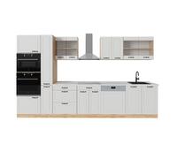 Vicco Cuisine complète "R-Line", Blanc campagnard/Chêne doré, 350cm , PT Marbre