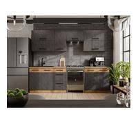 Cuisine complète ROCK 7 éléments - Décor chêne lancelot et gris matera - L260 x P 52 x H82 cm - Plan de travail non inclus