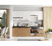 Cuisine complète SERENA 240 cm emplacement four encastrable - blanc brillant et chêne