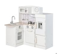Cuisine d’Angle Enfants DREAMADE Jeu d'Imitation avec Réfrigérateur Cuisinière Evier Robinet Hotte, Son et Accessoires Riche, Blanc