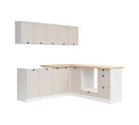 Cuisine d'angle complète 200x200 cm - Blanc/Cachemire - Panneaux de particules - Plan de travail chêne doré inclus