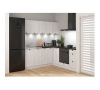 Cuisine d'angle complète 200x200 cm, Meubles de cuisine modulables coloris Blanc, plan de travail Noir inclus