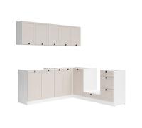 Cuisine d'angle complète 200x200 cm, Meubles de cuisine modulables coloris blanc/uni cachemire, plan de travail non inclus