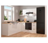PEGANE Cuisine d'angle complète 200x220 cm, Meubles de Cuisine modulables Coloris Blanc/Craie Brillant, Plan de Travail Non Inclus