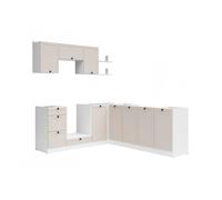 Cuisine d'angle complète 200x220 cm, Meubles de cuisine modulables coloris blanc/uni cachemire, plan de travail Non inclus