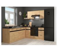 Cuisine d'angle complète 200x220 cm - -, Meubles de cuisine modulables coloris Chêne bernstein, plan de travail Non inclus - PEGANE -