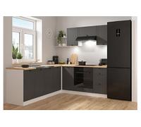 Cuisine d'angle complète 200x220 cm - -, Meubles de cuisine modulables coloris Gris graphite/Blanc, plan de travail Non inclus - PEGANE -