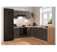 Cuisine d'angle complète 200x220 cm - -, Meubles de cuisine modulables coloris Gris graphite/Chêne bernstein, plan de travail Non inclus - PEGANE -