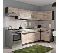 Cuisine d'angle complete en chêne sonoma avec éclairage LED et plan de travail à angle réversible chêne G