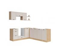 Cuisine d'angle complète modulable 200x220 cm Chêne Bernstein/Uni cachemire - Plan de travail non inclus