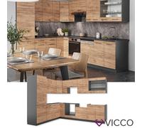 Vicco Cuisine en Angle Fame-Line, Chêne doré/Anthracite, 287 x 227 cm