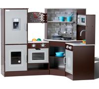 Cuisine d'angle en bois VEVOR, set de jouets avec lumières et bruits, cuisine pour jeunes enfants avec machine à glaçons, four, évier, horloge, micro-ondes, réfrigérateur et accessoires,