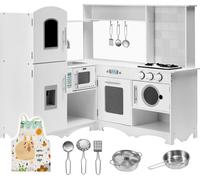 Cuisine d'angle en bois XXXL avec réfrigérateur, four, lave-linge, tablier et accessoires