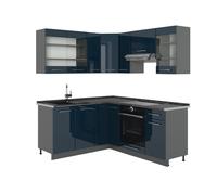Cuisine d'angle Fame-Line, 190 x 160 cm, PT Anthracite, Bleu foncé brillant/Anthracite, Vicco 49735