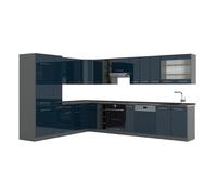 Cuisine d'angle Fame-Line, 347 x 257 cm sans PT, Bleu foncé brillant/Anthracite, Vicco 49747