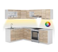 Cuisine d'angle R-Line 247 x 167 cm PT Marbre avec bande LED Sonoma/Blanc Vicco 51948