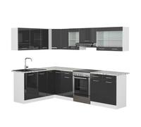 Cuisine d'angle R-Line, 267 x 167 cm, PT Marbre, Anthracite Haute brillance/Blanc, Vicco 39961