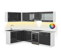 Cuisine d'angle R-Line, 267 x 167 cm, PT Marbre avec bande LED, Anthracite Haute brillance/Blanc, Vicco 51935