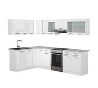 Cuisine d'angle R-Line, 267 x 167 cm, PT Marbre, Blanc Haute brillance/Blanc, Vicco 39960