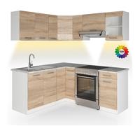 Cuisine d'angle Rick, 187 x 167 cm, PT Marbre avec bande LED, Sonoma/Blanc, Vicco 51941
