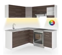 Cuisine d'angle Rick, 187x60cm, PT Marbre avec bande LED, Gris noble/Blanc, Vicco 51942