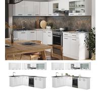 Cuisine d'angle Rick, 270x60cm, PT Marbre, Blanc Haute brillance/Blanc, Vicco 39960