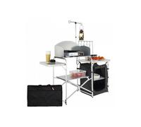 Cuisine de Camping 146x46x168 cm Armoire de Camping Pliable Structure en Alu Grand Comptoir Meuble de Cuisine avec Pare-Brise 2 Co