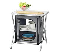 Cuisine de Camping d'Extérieur Armoire de Camping Pliable avec Plan de Travail et Étagères Protection Anti-Vent Moustiquaire Sac de Transport Jardin Aluminium Polyester MDF 64 x 60 x 45 cm Gris Foncé