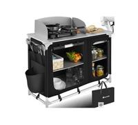 MEUBLE DE CAMPING - TECTAKE - Cuisine de camping Avec un Grand espace de stockage une protection contre le vent et un évier - Noir