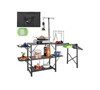 VEVOR Cuisine de camping – Table pliante en alu 174×50×160 cm – 5 comptoirs, évier amovible