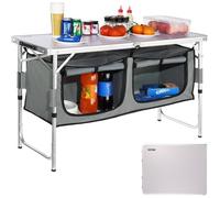 VEVOR Cuisine de Camping 120x47x70 cm Armoire de Camping Pliable Structure en Alu Grand Comptoir Meuble de Cuisine Hauteur Réglable 2 Compartiments avec Poignée de Transport BBQ Pique-Nique Jardin