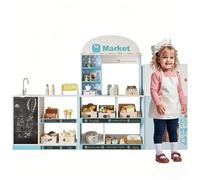 Cuisine de jeu pour enfant Design maison Bleu - Aspect bois avec machine à café, micro-ondes, four et cuisinière - Ensemble complet d'accessoires pour filles et garçons à partir de 3 ans