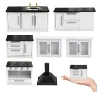 Cuisine de Maison de poupée, 7 pièces/Ensemble 1 12 Meubles Maison poupée en Bois, Accessoires Miniatures Simulation, Meubles Miniatures