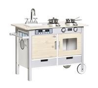HOMCOM Cuisine desserte pour Enfant 2 en 1 Multi-équipement avec 5 Accessoires Acier INOX. MDF Aspect Bois Clair Gris