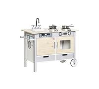 HOMCOM Cuisine desserte pour Enfant 2 en 1 Multi-équipement avec 5 Accessoires Acier INOX. MDF Aspect Bois Clair Gris