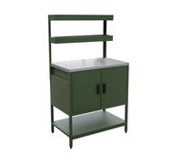 Cuisine d'extérieure en acier vert avec 2 étagères suspendues et 2 portes L80cm