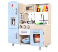 Cuisine d'intérieur - Bleue - Pour les enfants de 3 ans et plus - Petite cuisine en bois - Jouets Montessori - Avec sons et lumières