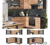 Cuisine en angle Cuisine intégrée Fame-Line 190 cm anthracite chêne Vicco