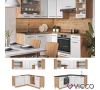 Cuisine en angle Fame-Line, 190 x 160 cm sans PT, Blanc Haute brillance/Chêne de force doré, Vicco 38671