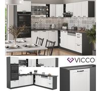 Cuisine en angle Cuisine intégrée R-Line Style rustique anthracite blanc Vicco